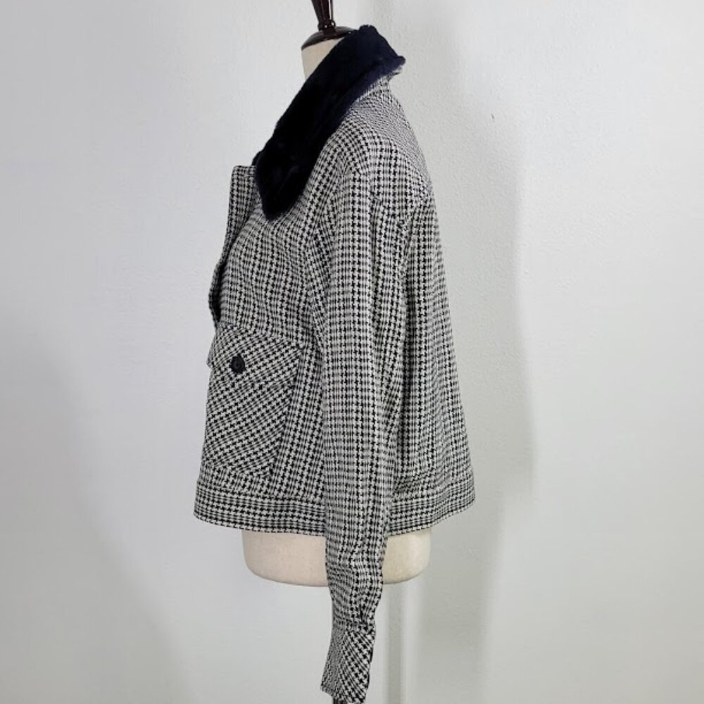ANTHROPOLOGIE MAEVE tweed faux fur-collar jacket Sz M NEW - Picture 6 of 11